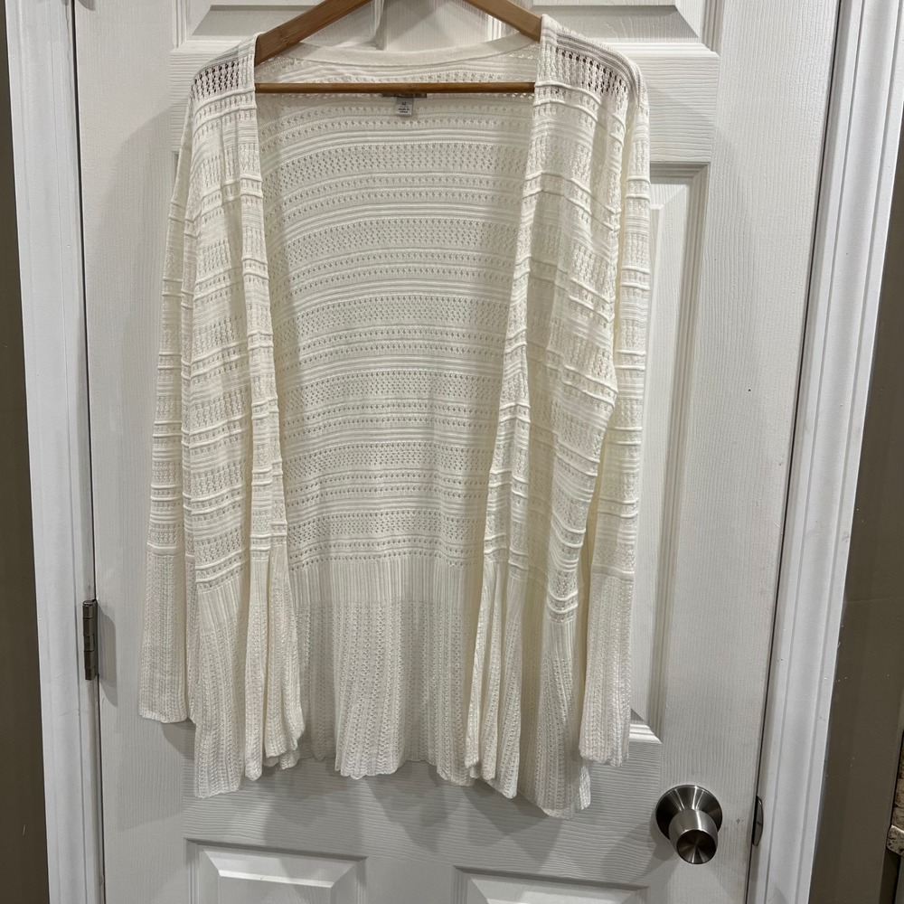 C. EST. 1946 Womens XL White Pointelle Knit Open Front Cardigan Sweater Rayon
